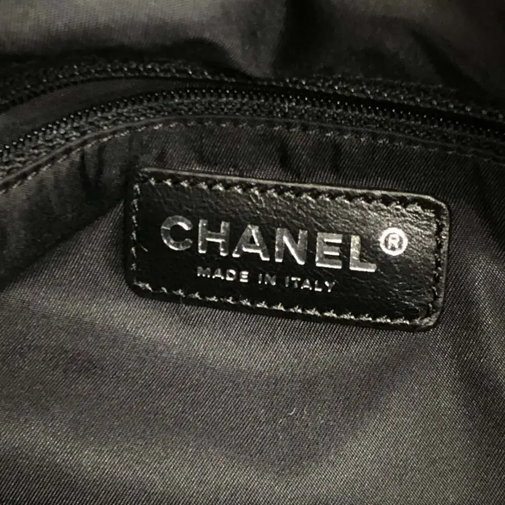 CHANEL Black Leather Logo Tote Bag